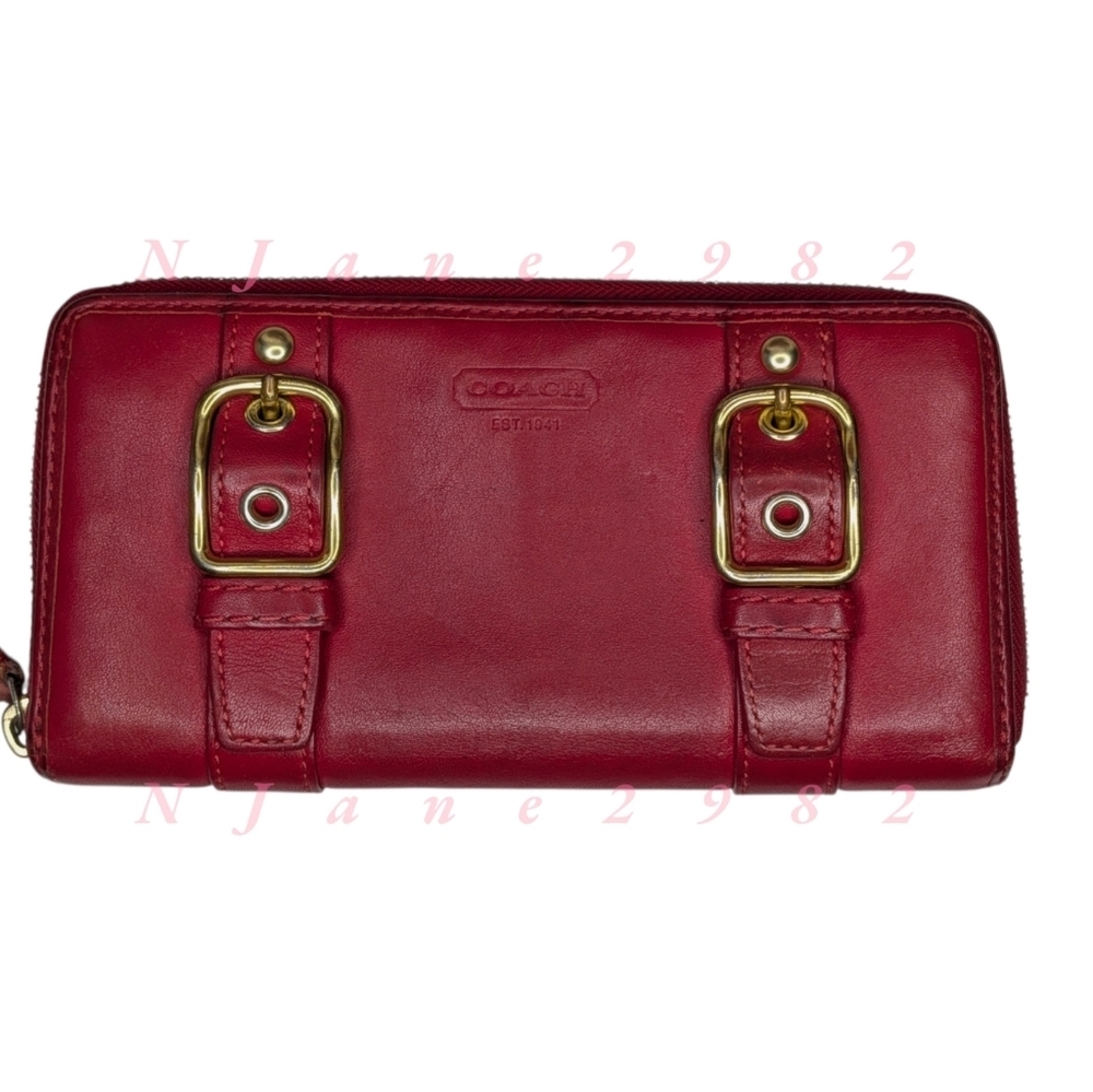 Coach Zoe Vintage Red Leather Zip Wallet Buckles Accordion Organizer EST 1941 - Picture 4 of 15
